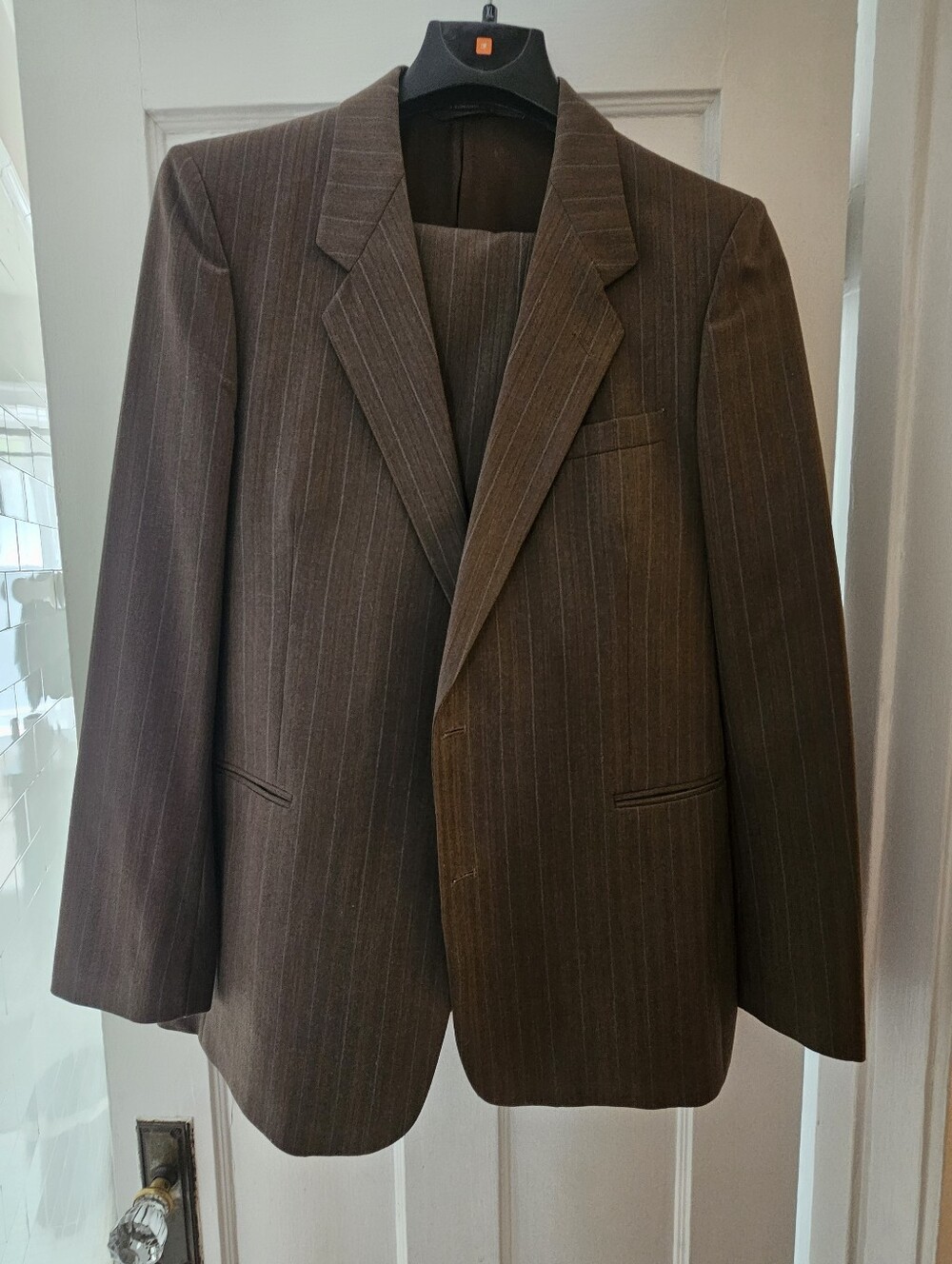 Van Horn's Brown Pinstripe Men's Suit- Classic Tailored Style